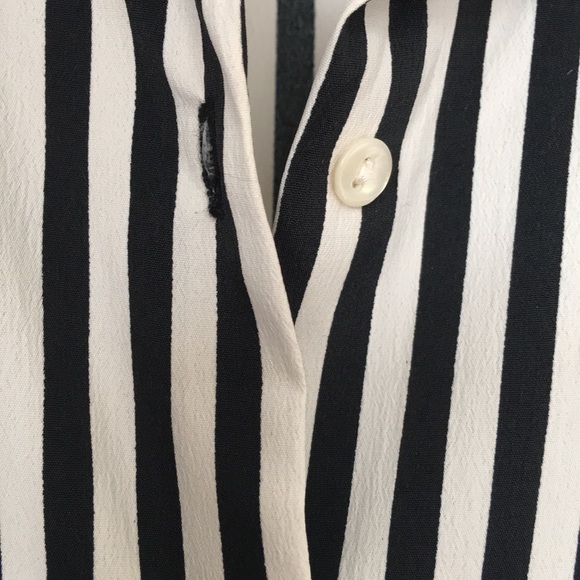 Black and White Stripped Button Down Blouse - Picture 5 of 6